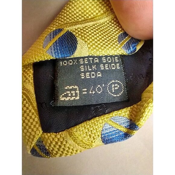 Ermenegildo Zegna Men's 100% Silk Italy Yellow & Blue Geometric Tie Necktie - Picture 5 of 8
